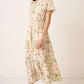 Mittoshop Flower Print Flutter Sleeve V Slit Maxi Dress - Farnelli