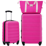 HouseOfZazla pink hardshell luggage set with TSA lock, featuring multiple suitcases in assorted sizes