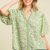 Umgee Full Size Floral Print Puff Sleeve Top Plus Size - Light Green