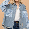 And The Why Full Size Paisley Print Quilted Sleeves Denim Jacket - Lt.Denim