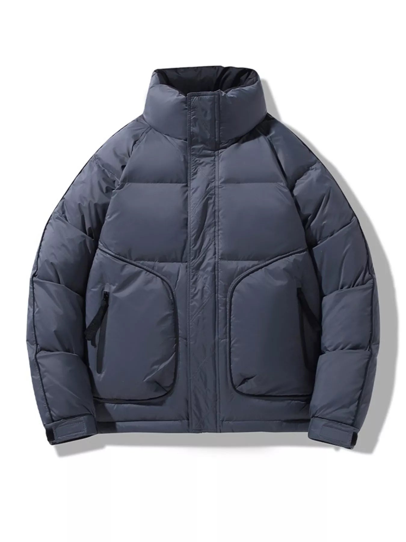 Men's Plus Size Stand Collar Puffer Jacket with Side Zipper Pockets - Farnelli