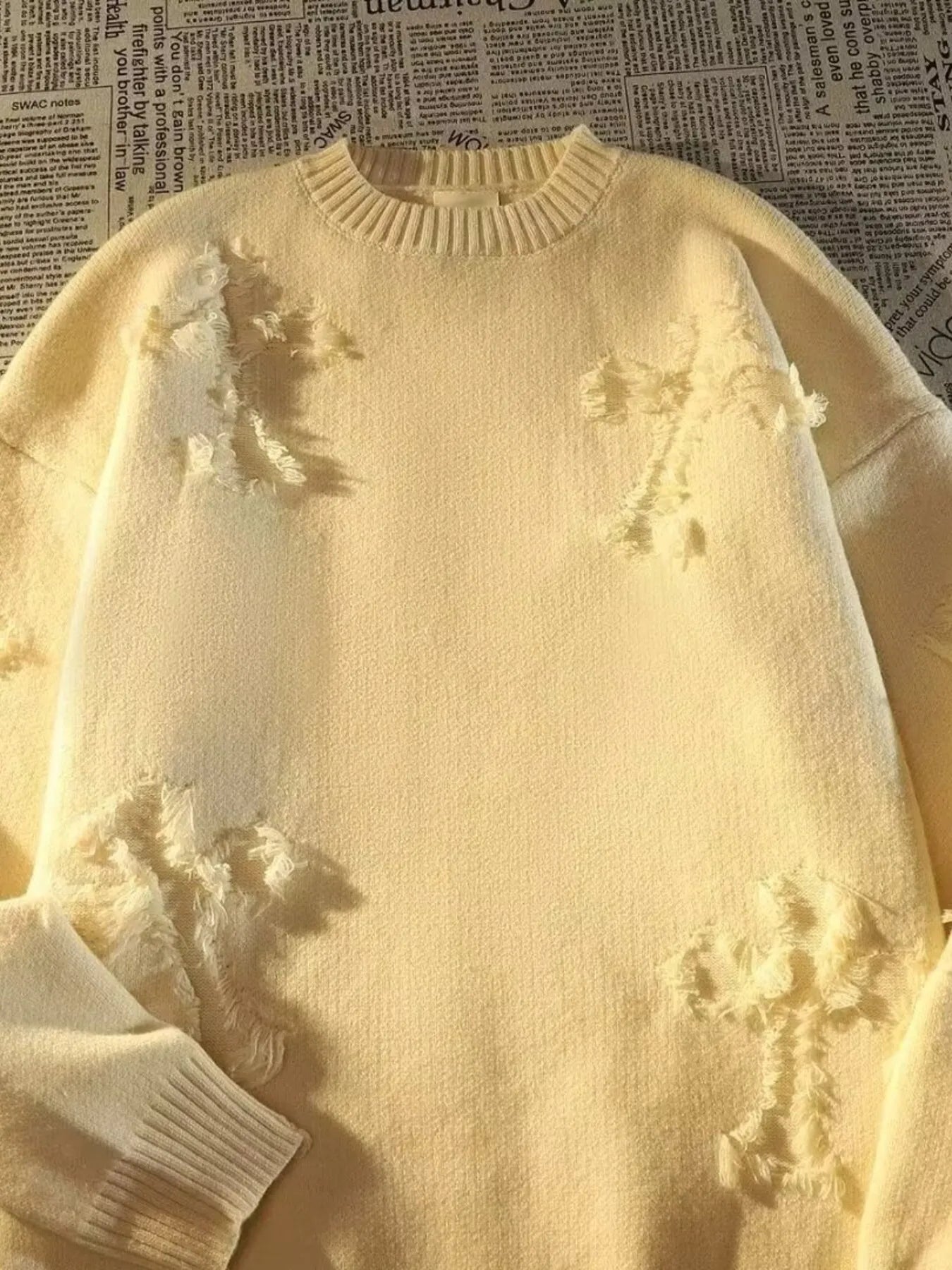 Men's Plus Size Distressed Knit Pullover Sweater - Farnelli