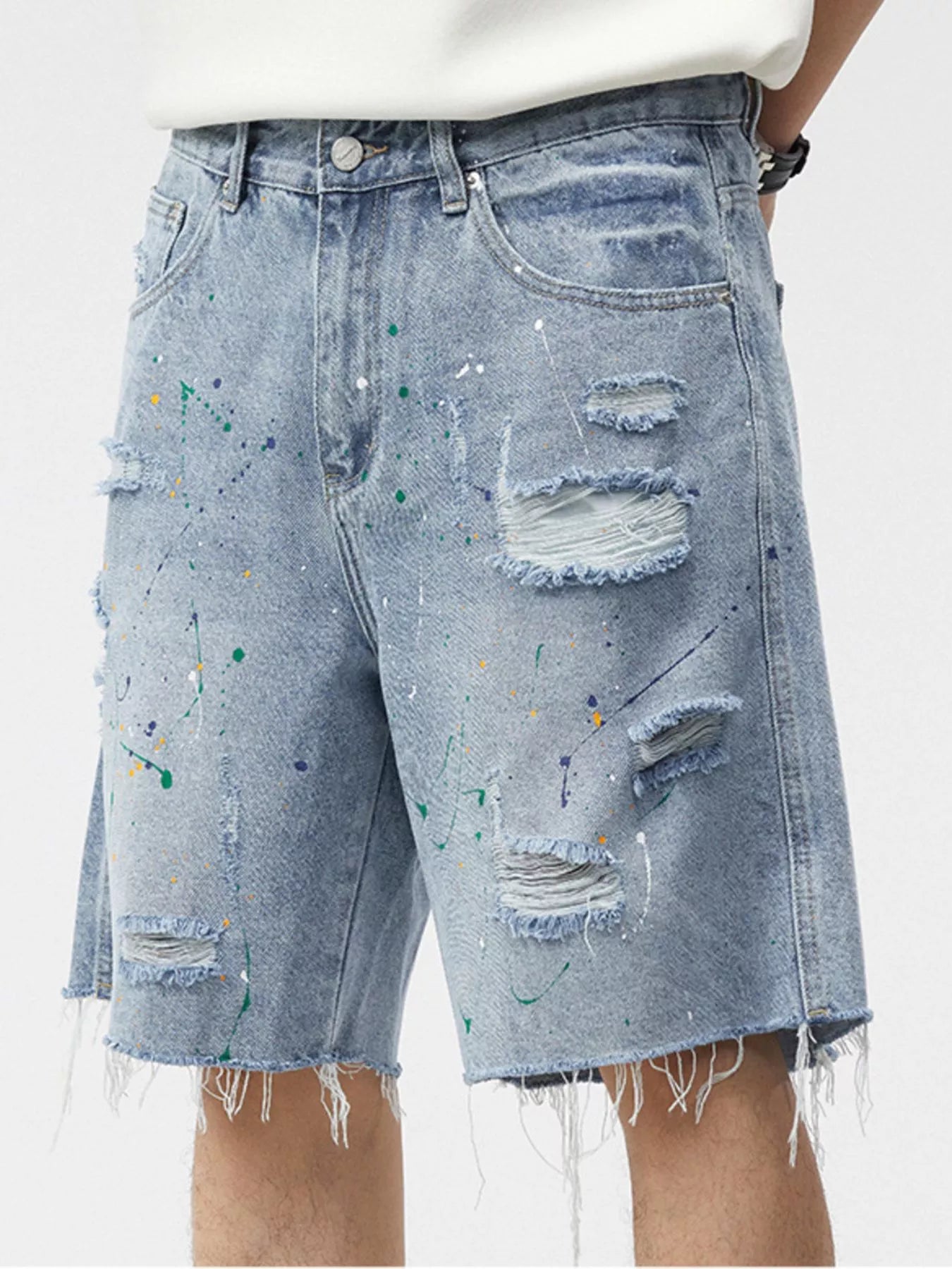 Men's Distressed Paint Splatter Denim Shorts - Farnelli