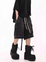 Men's Drawstring Cargo Denim Shorts with Zipper Detail - Farnelli