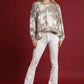 Umgee Full Size Metallic Fabric Blouse with Balloon Sleeves Plus Size - Farnelli