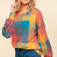 Haptics Round Neck Color Block Plaid Top - Farnelli