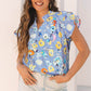 Aadhya Flutter Sleeve V Neck Floral Top - Farnelli