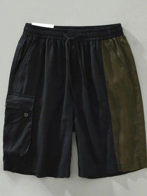 Men's Plus Size Color Block Cargo Shorts with Elastic Waistband - Farnelli