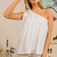 BiBi Cotton Span Knit With Tied Ribbon One Shoulder Top - Farnelli