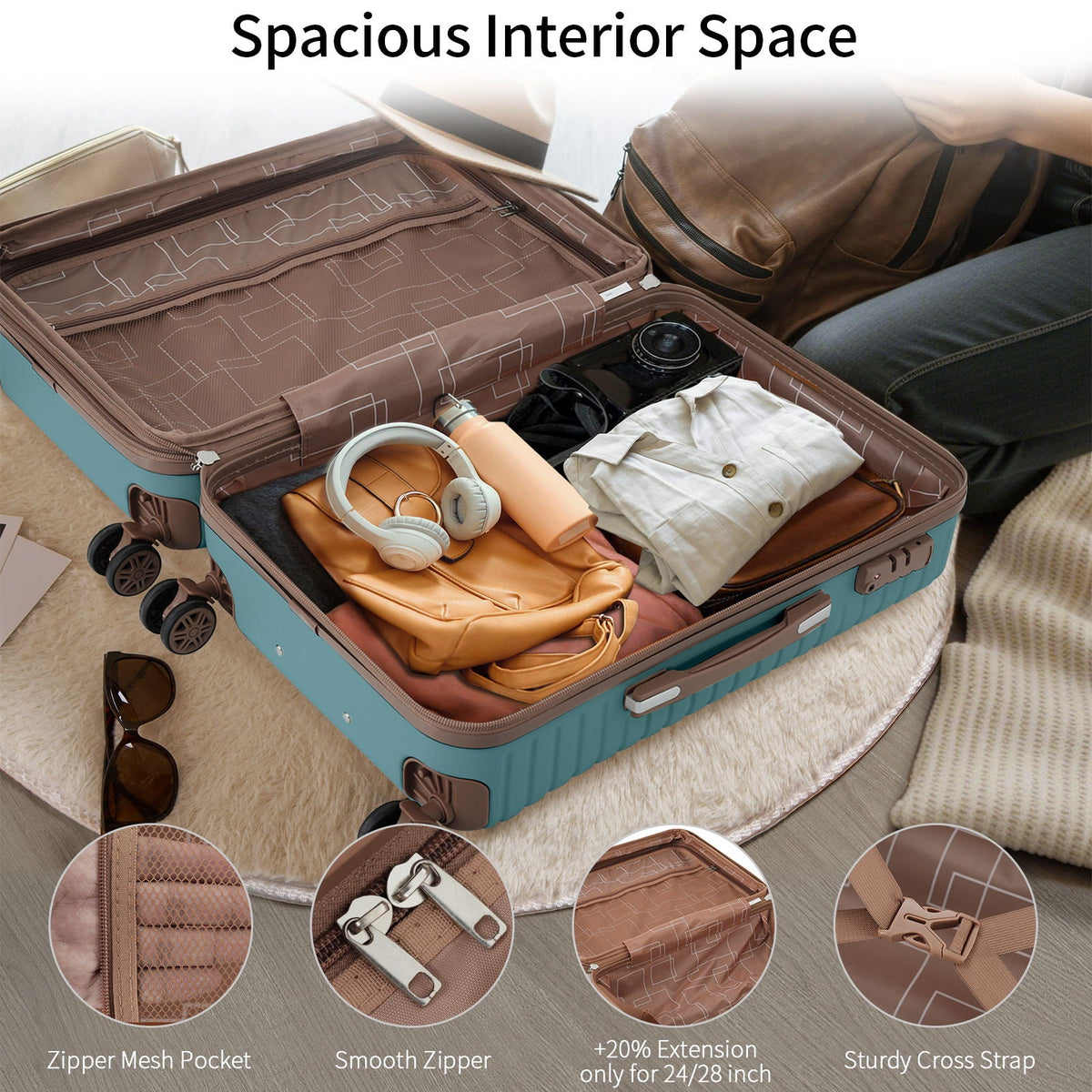 HouseOfZazla 4-piece hard shell luggage set with spinner wheels in multiple colors