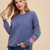 Annie Wear Embroidered Long Sleeve French Terry Top - Washed Midnight