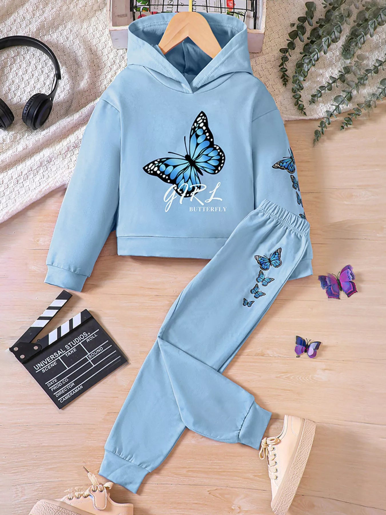 Childrens's Butterfly Print Hoodie & Pants Set - Farnelli