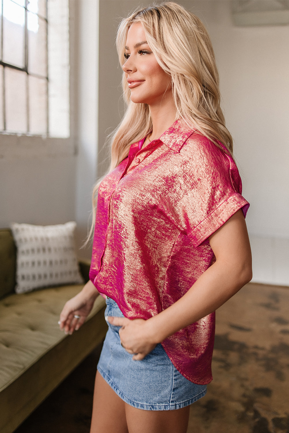 Amoura Metallic Sheen Buttoned Top - Farnelli