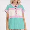 Mittoshop Color Block Henley Short Sleeve Polo Shirt - Seafoam