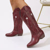 Western Star Embroidered Cowboy Boots - Wine Red