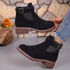 Round Toe Block Heels Boots - Black