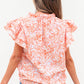 Nancy Floral Ruffle Sleeve Split Neck Blouse - Farnelli