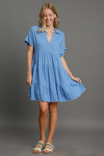 Umgee Full Size Raw Hem Folded Sleeve Tiered Dress Plus Size - Farnelli