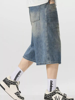 Men's Vintage Wash Wide-Leg Capris Jeans - Farnelli