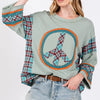 SAGE + FIG Peace Applique Patch Contrast Plaid Top - Autumn Sage