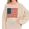 Zenana American Flag Crew Neck Sweater - SAND BEIGE