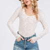 Ces Femme Velvet Floral Long Sleeve Bodysuit - Ivory