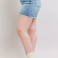 Judy Blue Full Size High Waist Western Embroidery Detail Cut Off Denim Shorts Plus Size - Farnelli