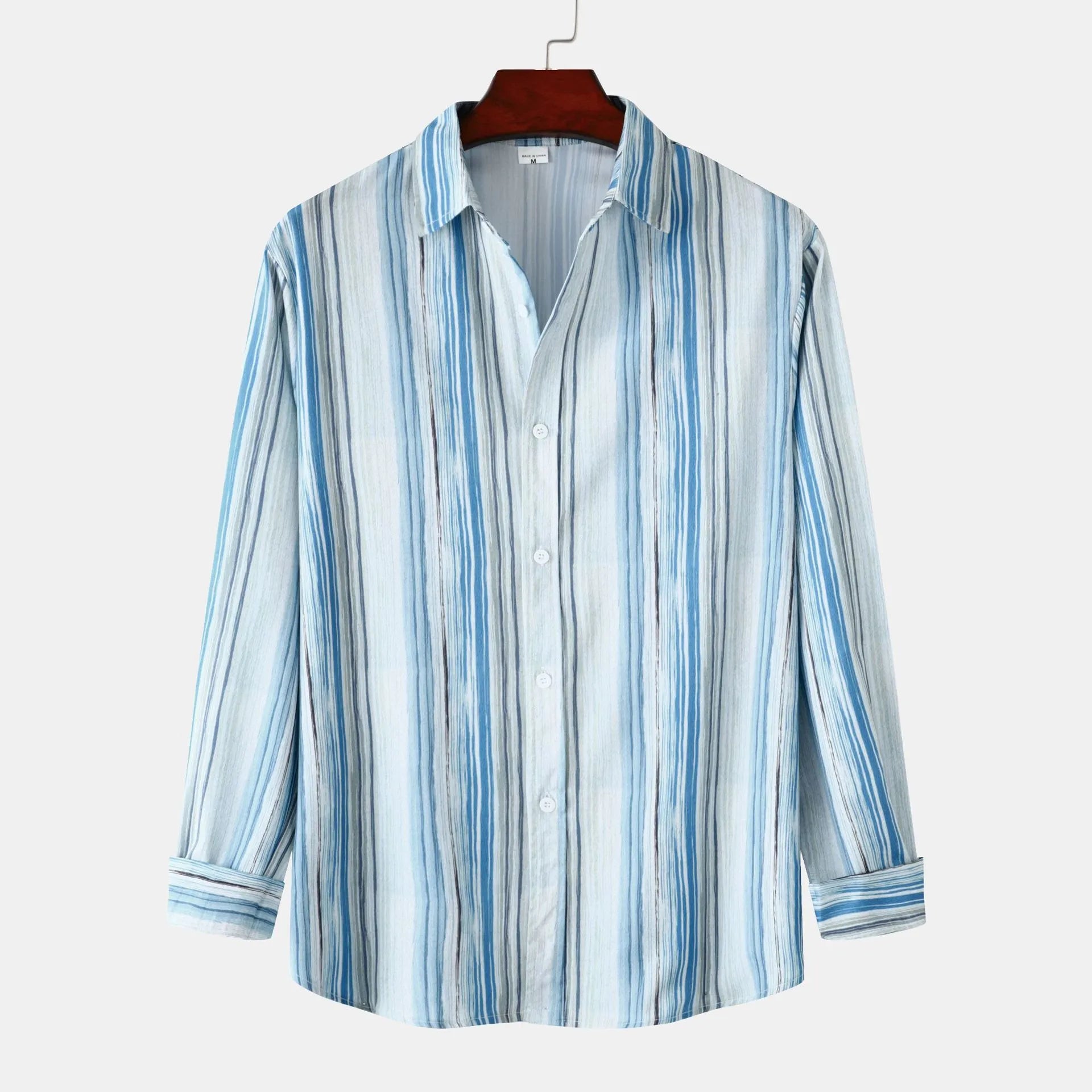 Men's Striped Button-Up Long Sleeve Shirt - Farnelli