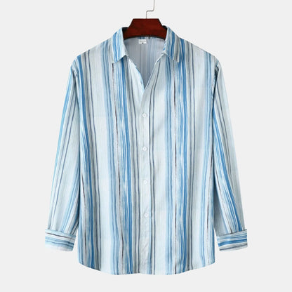 Men's Striped Button-Up Long Sleeve Shirt - Farnelli