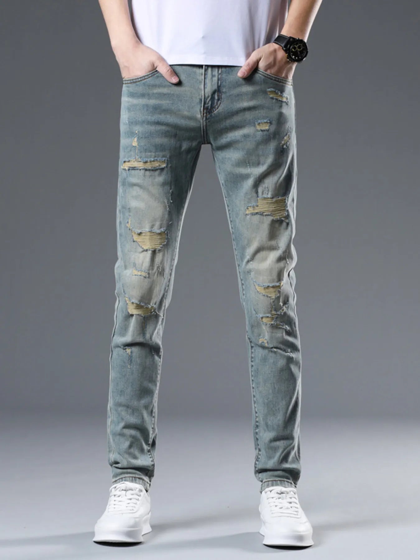 Men's Distressed Slim Fit Jeans - Farnelli
