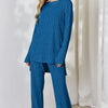 Basic Bae Full Size Ribbed High-Low Top and Wide Leg Pants Set - Royal Blue
