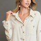 Umgee Linen Blend Fitted Shirt with Ribbon Embroidery Details - Farnelli