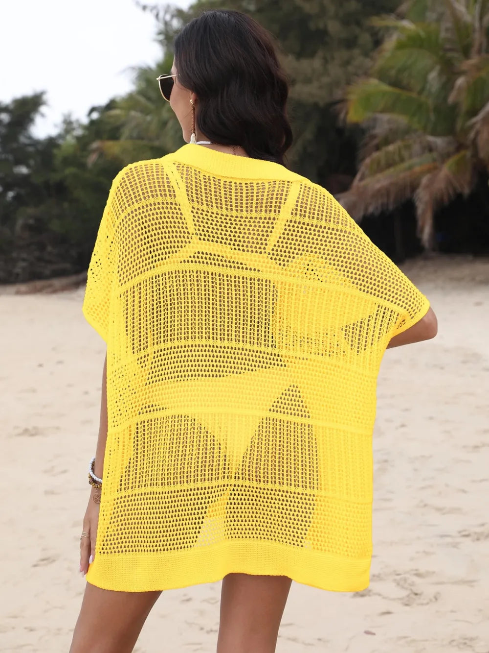 Hollow Out Collared Neck Cover-Up - Farnelli