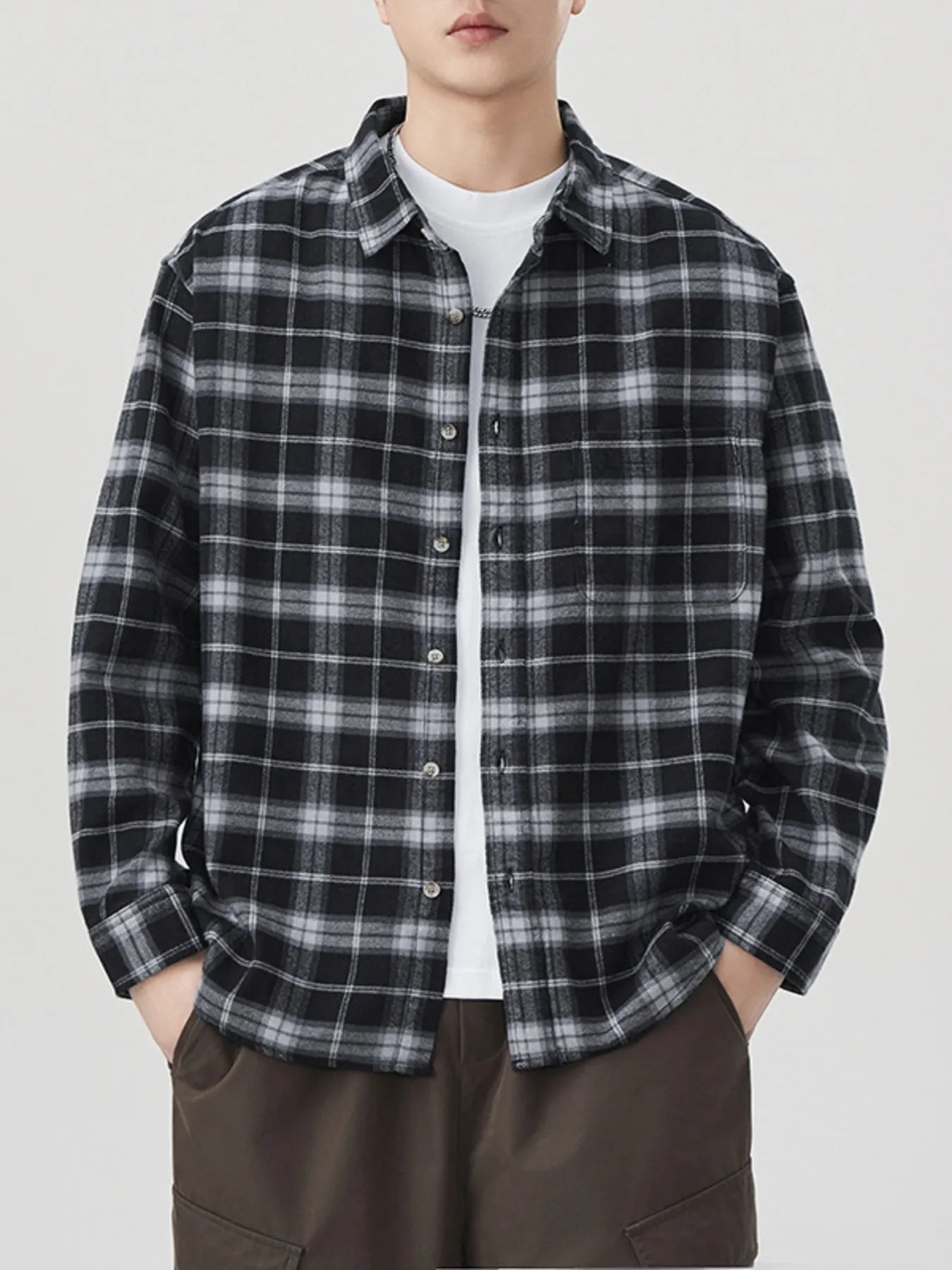 Men's Plus Size Plaid Button Up Long Sleeve Shirt - Farnelli