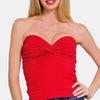 Zenana Ruched Twisted Sweetheart Neck Top - Red