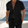 Men's Full Size Button Detail Short Sleeve Top and Shorts Set Plus Size - Black