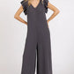 Mittoshop V-Neck Ruffled Cap Sleeve Wide Leg Jumpsuit - Farnelli