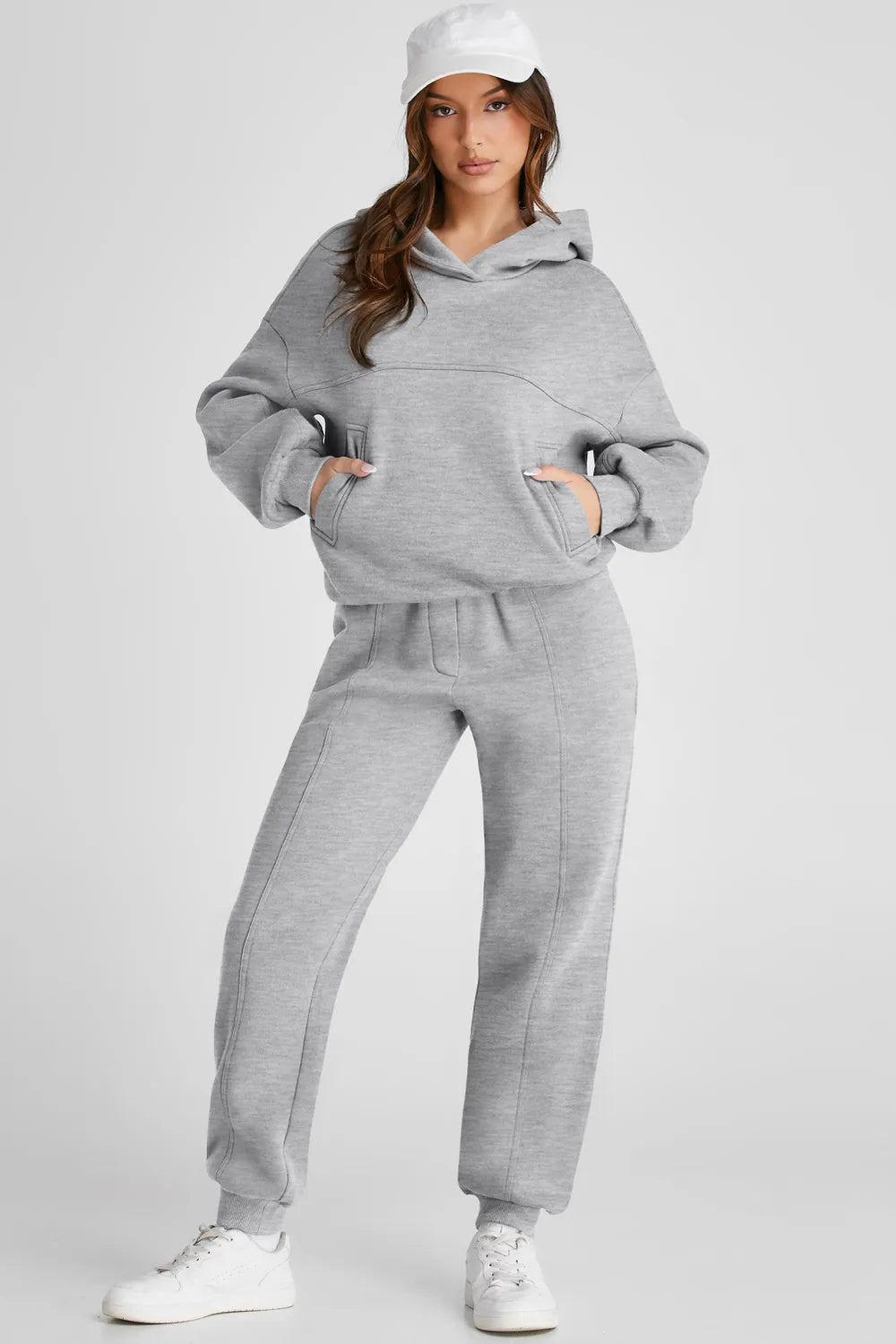 Dropped Shoulder Long Sleeve Hoodie and Pants Active Set - Farnelli