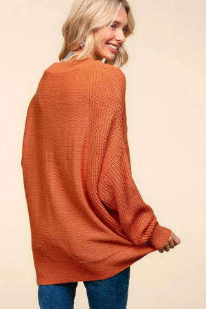 Haptics Full Size Side Slit Texture Asymmetric Sweater - Farnelli