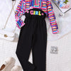 Children's Colorful Geometric Print Top & Jumpsuit Set - Fuchsia Pink
