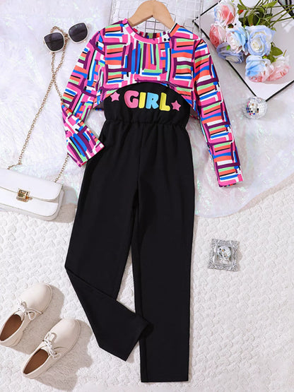 Children's Colorful Geometric Print Top & Jumpsuit Set - Farnelli