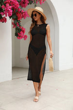 Cutout Openwork Round Neck Sleeveless Cover-Up - Farnelli