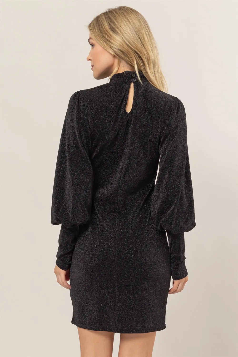 HYFVE Glitter Mock Neck Long Sleeve Mini Dress - Farnelli