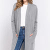 ACTIVE BASIC Open Front Rib Trim Long Sleeve Knit Cardigan - HGREY