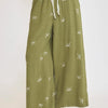 Umgee Full Size Lace Drawstring Embroidered Bow Wide Leg Pants Plus Size - Yellow-Green