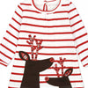 Children's Christmas Reindeer Striped Dress - White