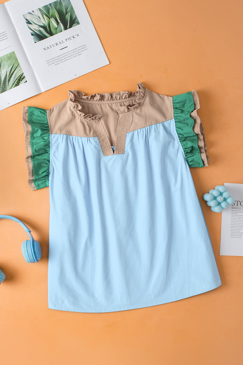 Maci Ruffled Sleeve Frill V Neck Blouse - Farnelli