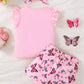 Children's Little Sister Butterfly Print Ruffle Trim Set - Farnelli