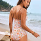 Printed Spaghetti Strap One-Piece Swimwear and Cover Up Swim Set - Farnelli