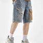 Men's Distressed Denim Shorts with Utility Pocket - Farnelli
